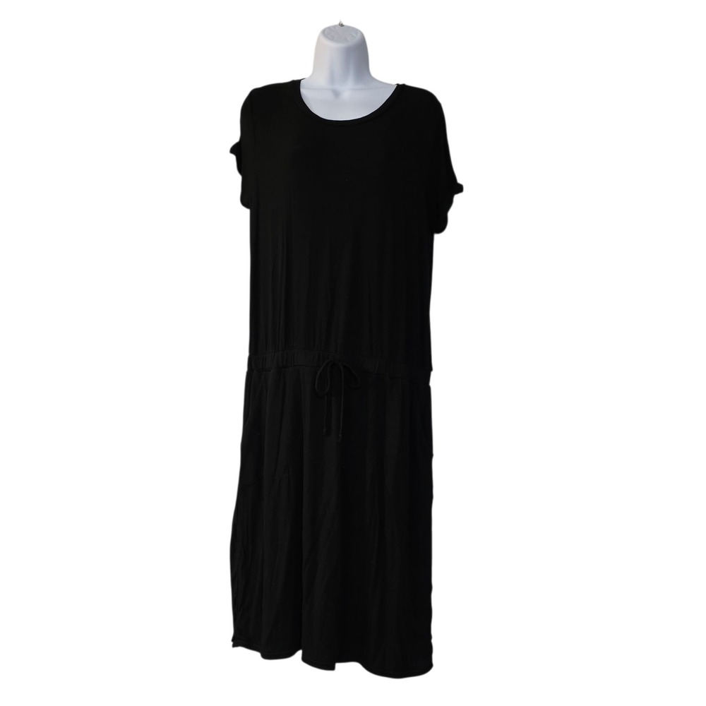 32 Degrees Cool Fit & Flare Dress Womens Black L Round Neck Drawstring On Waist